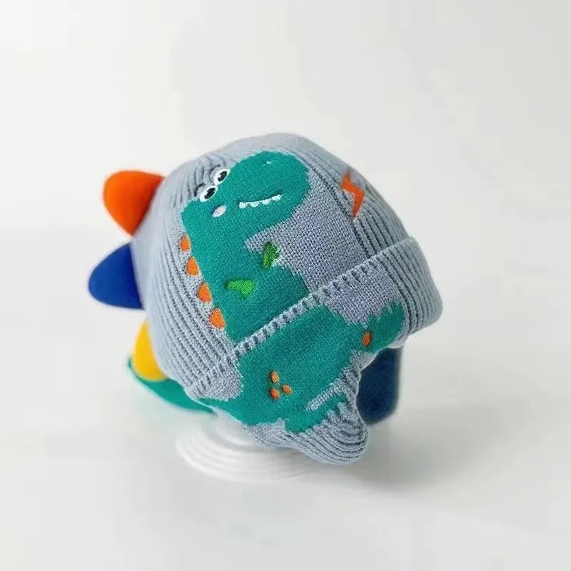 Touca de Tricô Infantil Dinossauro 3D com Protetores de Orelha