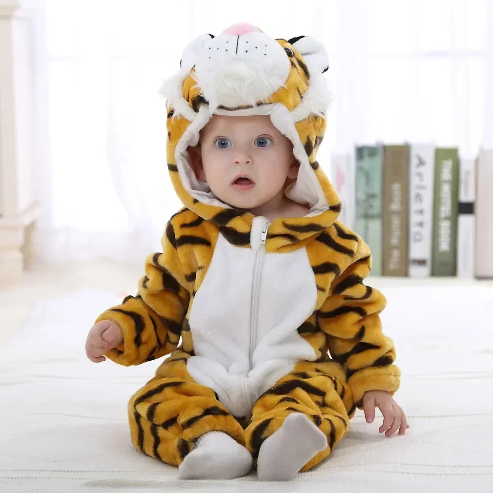 Macacão de Bebê (Inverno ) em Flanela para Menina e Menino. Macacão Infantil com Animais: Panda, Tigre, Leão, Unicórnio, Roupas de Bebê.