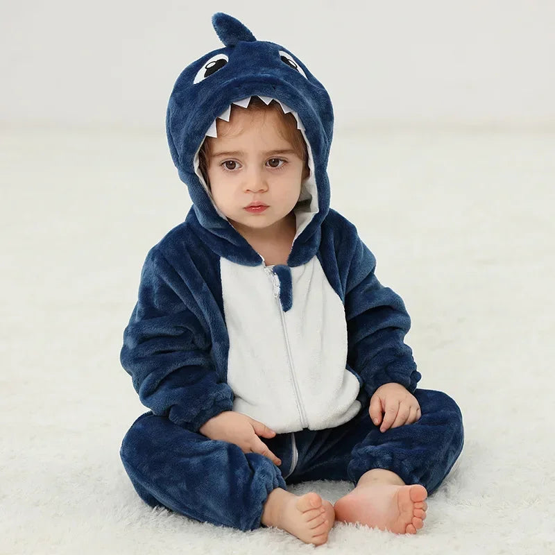 Macacão de Bebê (Inverno ) em Flanela para Menina e Menino. Macacão Infantil com Animais: Panda, Tigre, Leão, Unicórnio, Roupas de Bebê.