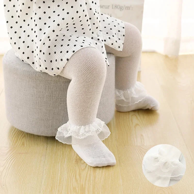 Meia-Calça Delicada para Bebê Menina – Com Renda, Flor e Laço, Ideal para Todas as Ocasiões