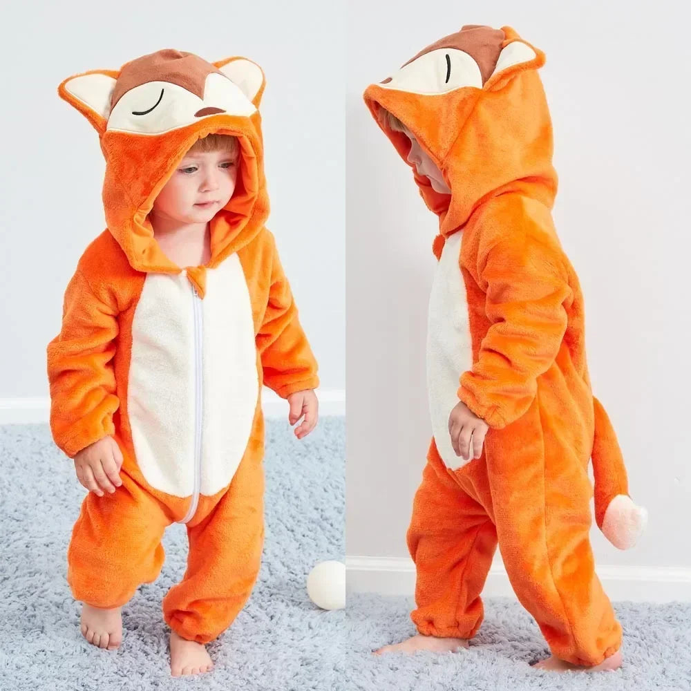 Macacão de Bebê (Inverno ) em Flanela para Menina e Menino. Macacão Infantil com Animais: Panda, Tigre, Leão, Unicórnio, Roupas de Bebê.