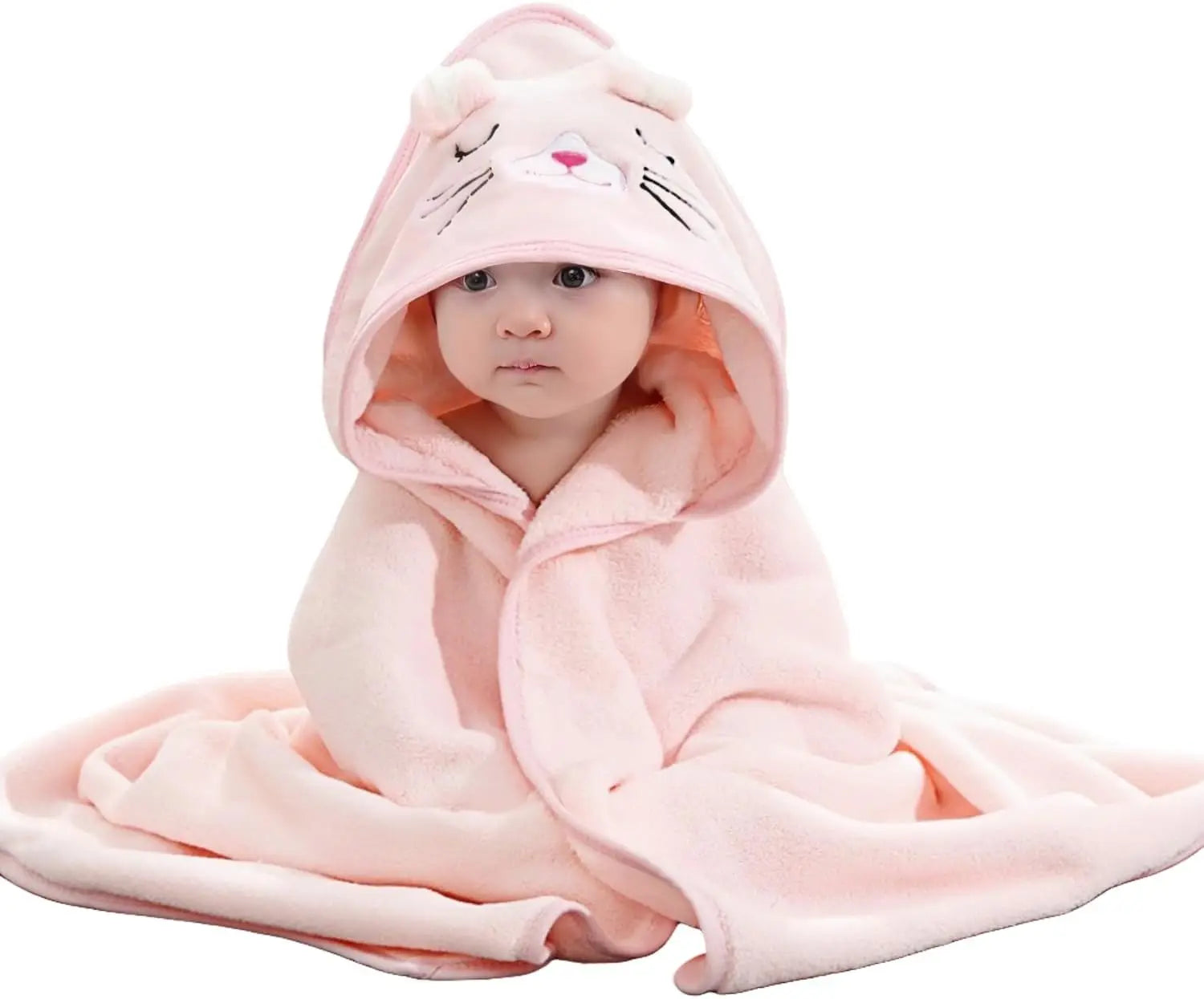 Toalha com Capuz para Bebê 31x31 pol. - Conjunto de Banho em Algodão Orgânico, Secagem Rápida e Absorvente com Design de Animais (Presente de Chá de Bebê, Conjunto com 1 Peça)