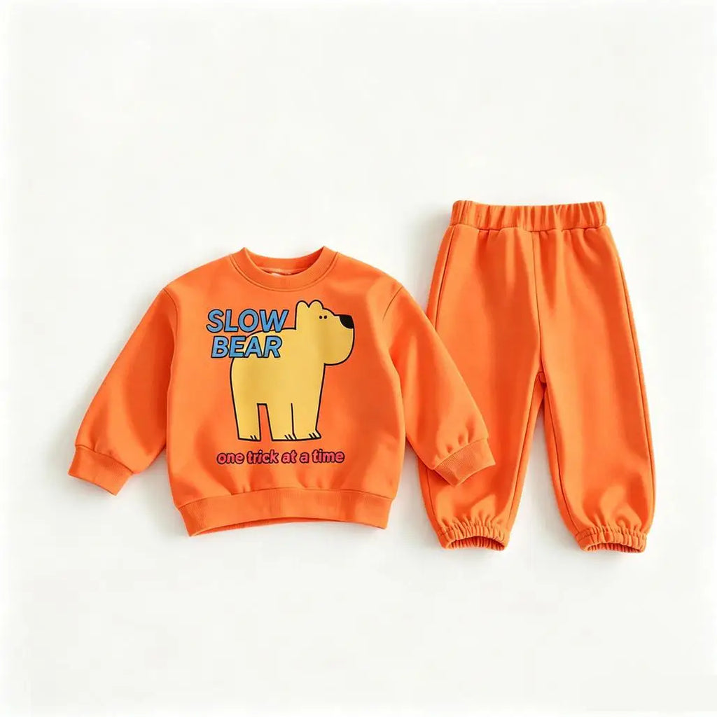 Conjunto Infantil de Moletom 2 Peças com Estampa de Desenho Animado – Blusa com Capuz (Hoodie) e Calça, Casual e Confortável para Crianças