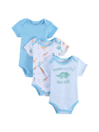 Conjunto Bodysuit de Verão para Bebê. Com Estampa de Dinossauro e Listras para Meninos de 0 a 9 Meses. 3 peças.