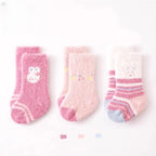 3 Pares de Meias de Inverno Grossas para Bebê, Meias de Tubo Médio de Coelho e Urso de Pelúcia, Quentes para Recém-Nascido, Menino e Menina.