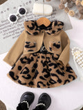 Vestido de Pelúcia Estampa de Onça 'Pequena Princesa' para Menina + Conjunto com Casaco Curto com Lapela. Conjunto Quentinho e Estiloso.