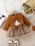 Conjunto de Vestido de Tule Xadrez para Bebê Menina com Jaqueta Cropped.