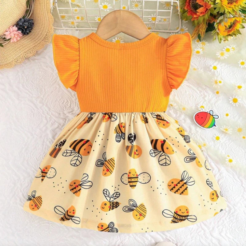 Vestido para Bebê Menina de 0-3 Anos. Roupinha Fofa de Abelhinha para Crianças + Faixa de Cabelo com Laço.