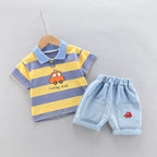 Conjunto de 2 peças para crianças: Camisa Polo de Alta Qualidade para meninos + Bonito Shorts Jeans, roupas infantis.
