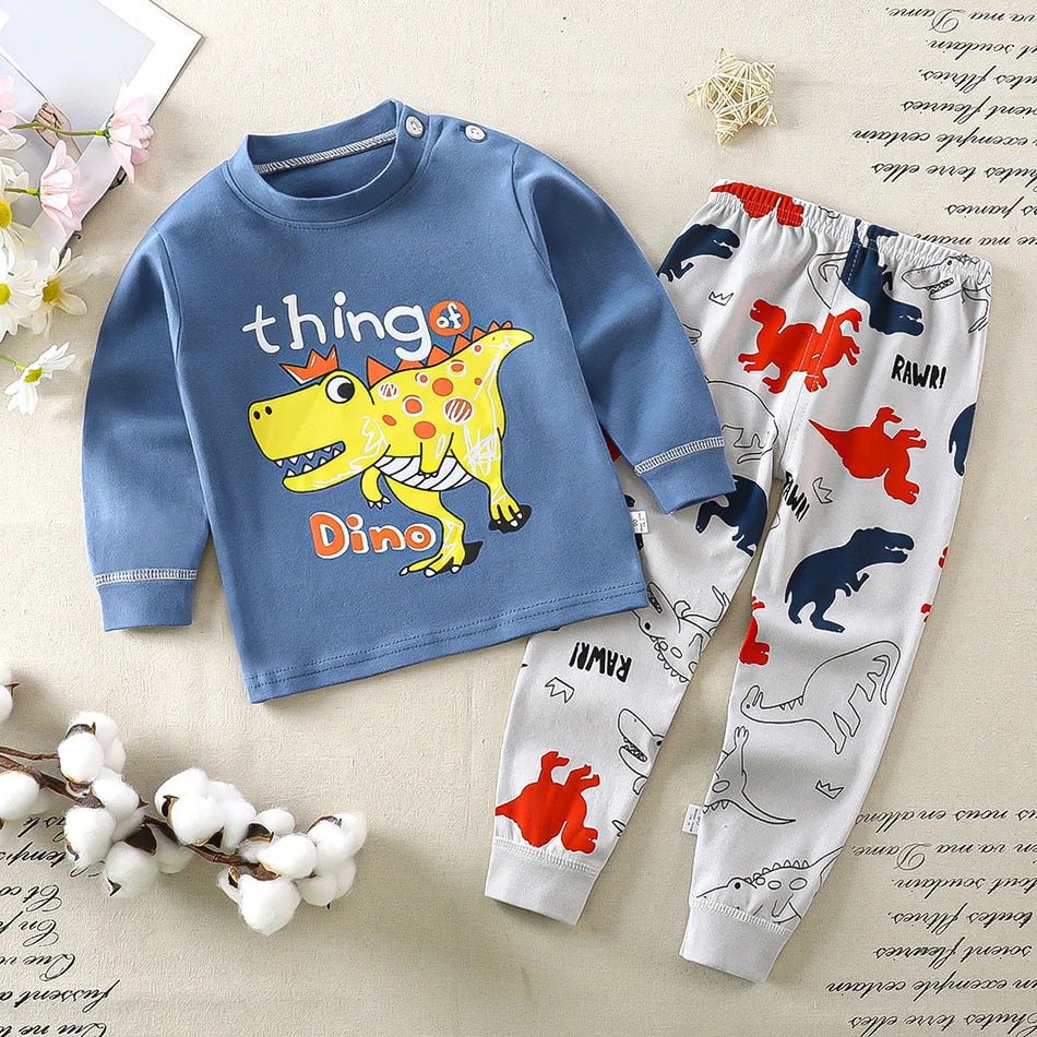 Conjunto de Pijamas de Algodão para Meninos e Meninas Outono e Inverno Cartoon Roupas de Dormir.