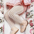 Meias-calças de verão para meninas, com tule vazado, estilo Espanha, para crianças, roupas de rede, meia-calça fina para bebês.