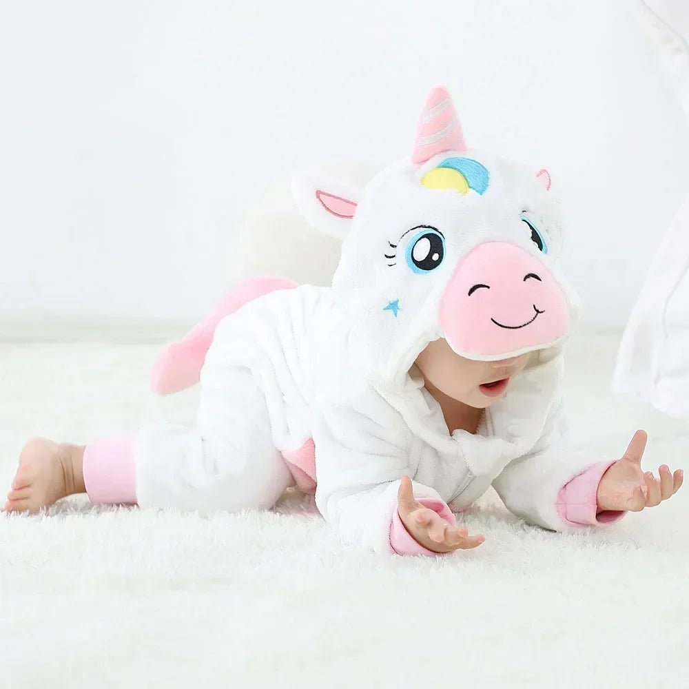 Macacão de Bebê (Inverno ) em Flanela para Menina e Menino. Macacão Infantil com Animais: Panda, Tigre, Leão, Unicórnio, Roupas de Bebê.