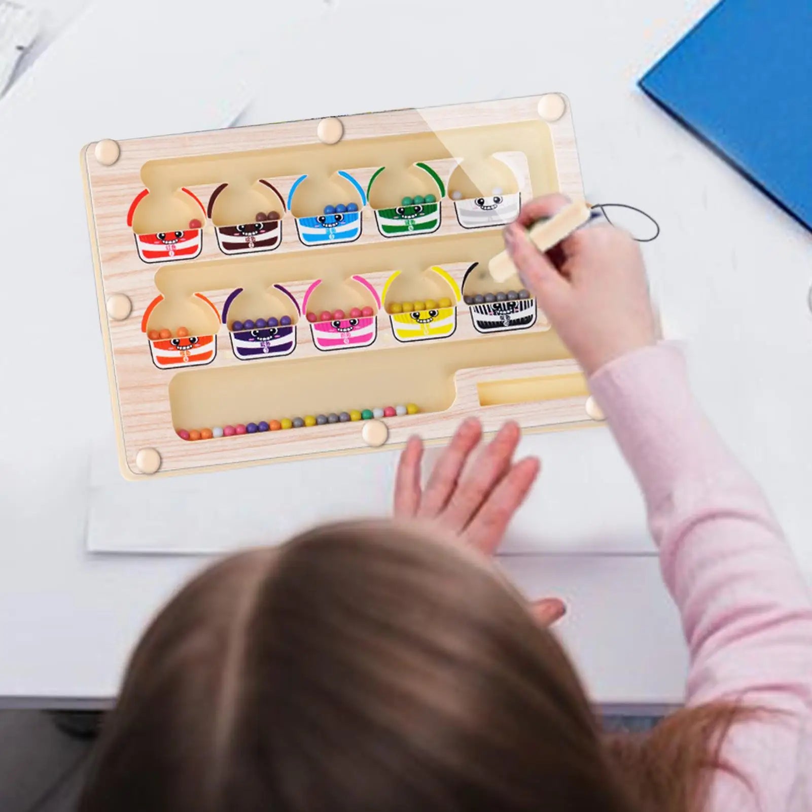 Brinquedo Montessori de Labirinto Magnético para Classificação de Cores e Números. Quebra-Cabeça de Madeira para Atividades, Brinquedos de Motricidade Fina para Crianças, Meninos e Meninas.