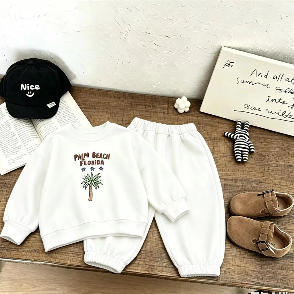 Conjunto Infantil de Moletom 2 Peças – Blusa e Calça com Estampa Fofa para Primavera e Outono