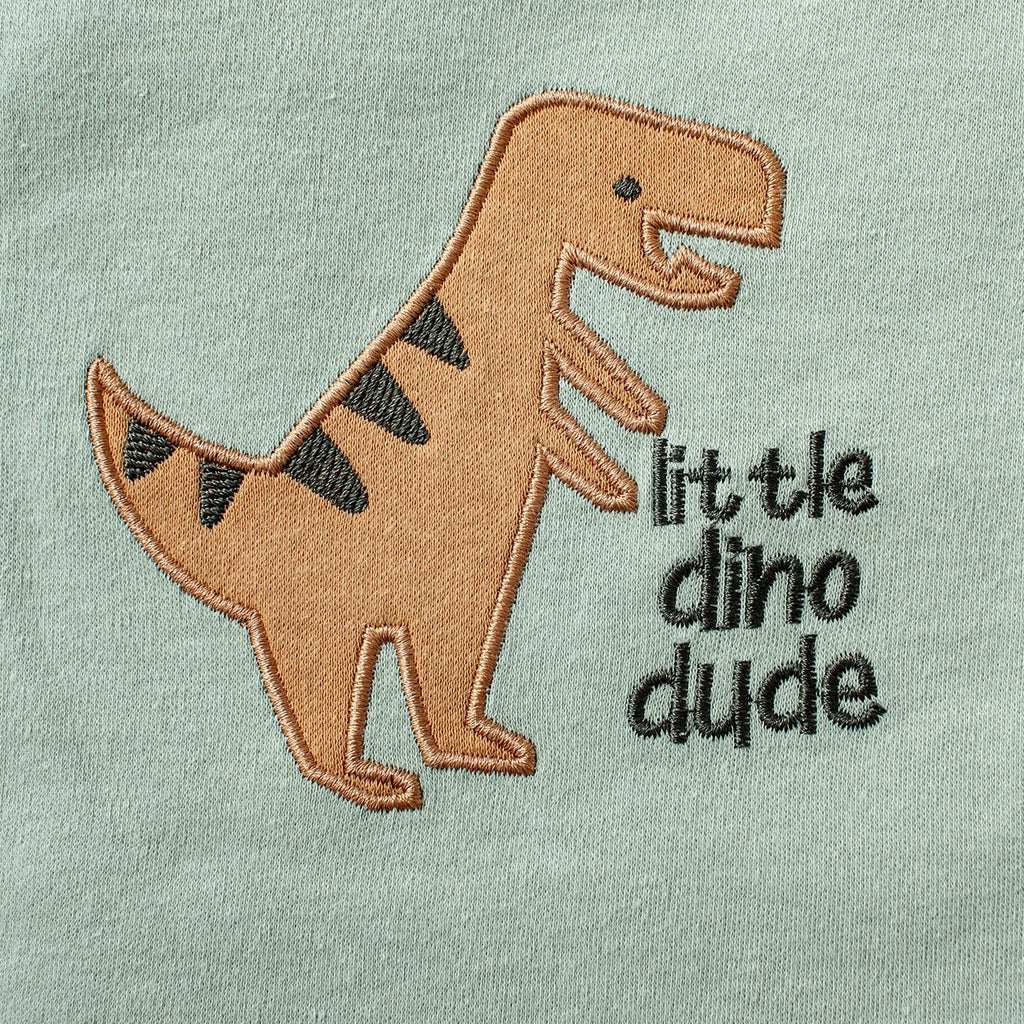 Conjunto Bodysuit de Verão para Bebê. Com Estampa de Dinossauro e Listras para Meninos de 0 a 9 Meses. 3 peças.