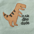 Conjunto Bodysuit de Verão para Bebê. Com Estampa de Dinossauro e Listras para Meninos de 0 a 9 Meses. 3 peças.