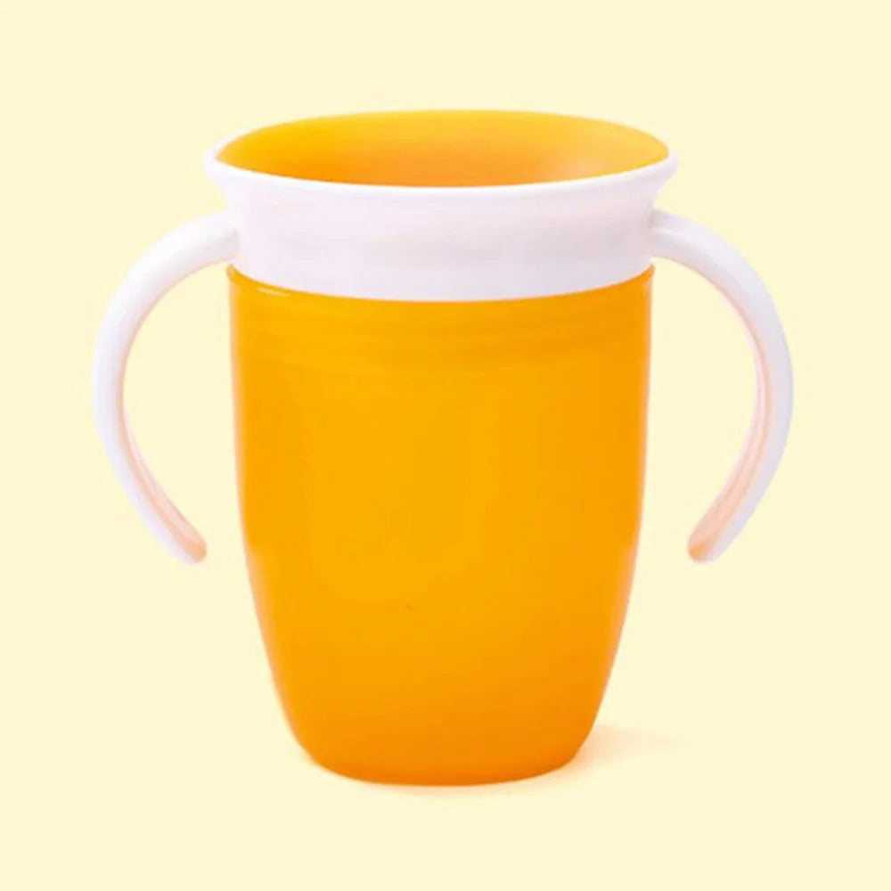 Copo de Aprendizado para Bebês Giratório 360 Graus com Dupla Alça. Tampa Flip e Silicone à Prova de Vazamentos.
