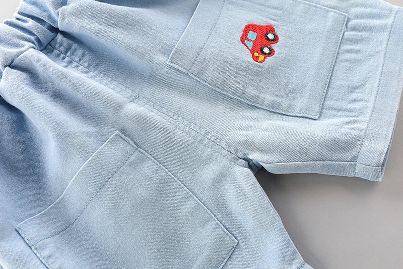 Conjunto de 2 peças para crianças: Camisa Polo de Alta Qualidade para meninos + Bonito Shorts Jeans, roupas infantis.