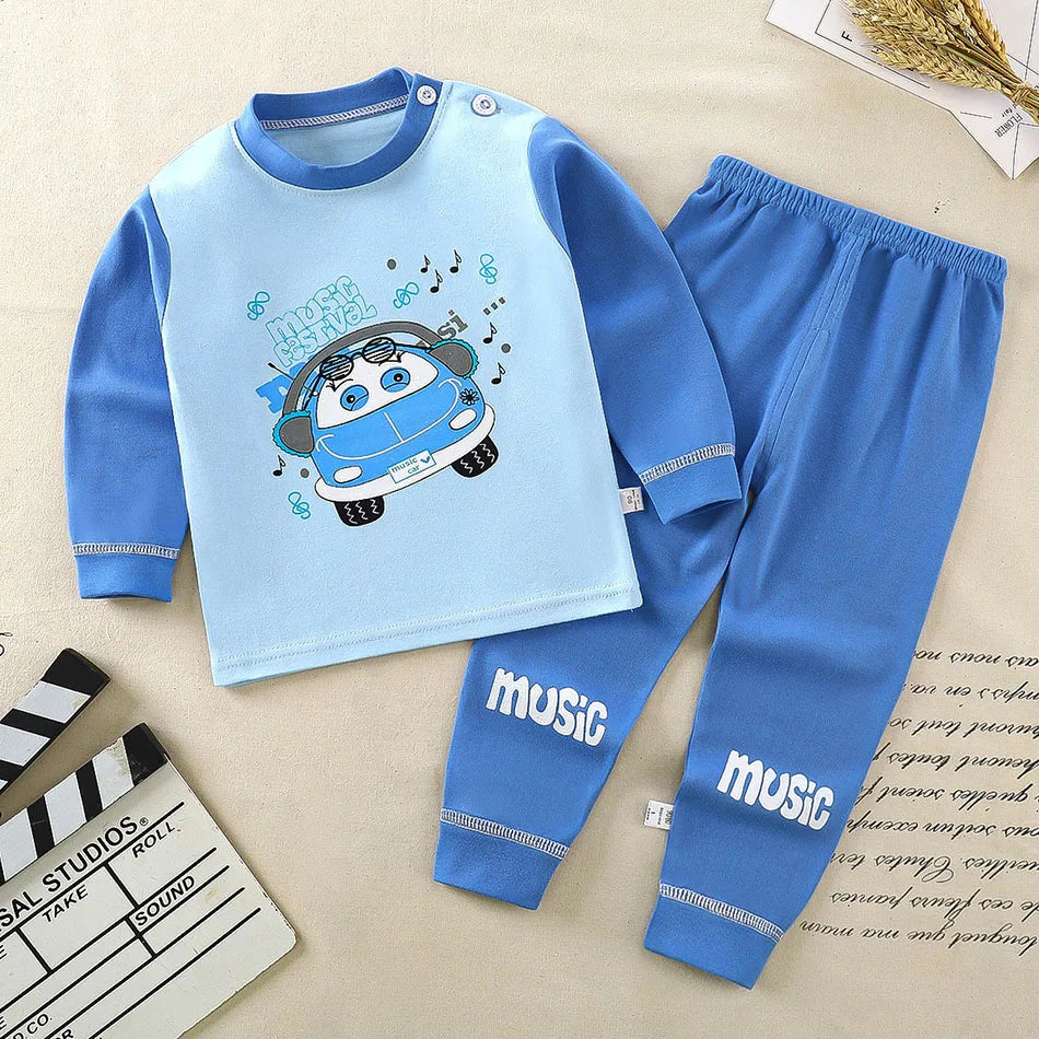 Conjunto de Pijamas de Algodão para Meninos e Meninas Outono e Inverno Cartoon Roupas de Dormir.